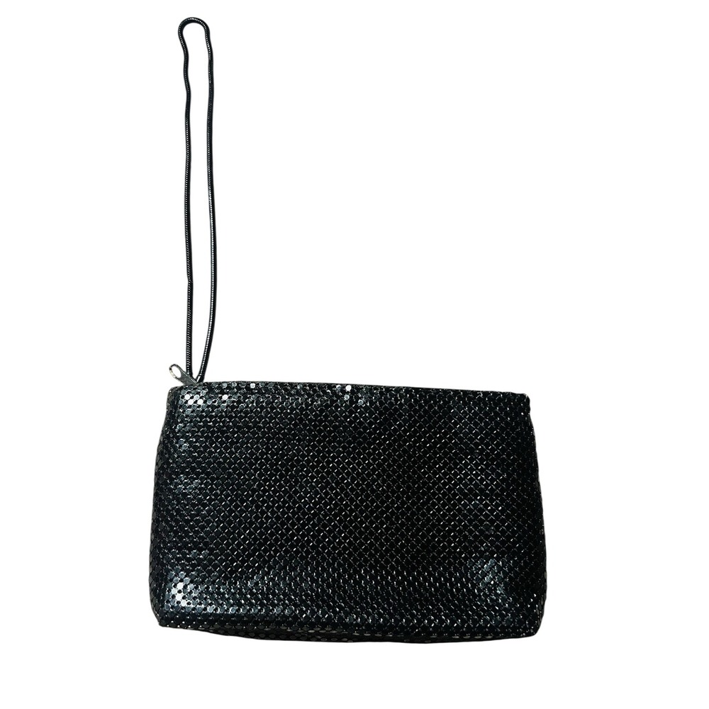 Vintage Black Metal Mesh Wristlet Clutch Evening Bag with Zipper Closure